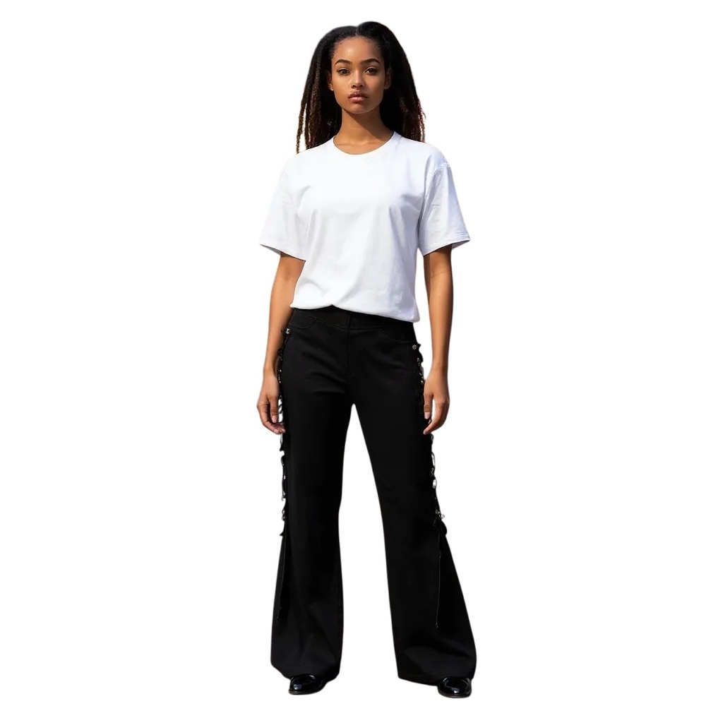 VINTAGE CACHE women's size 8 Y2K flare lace down legs festival boho blue pants